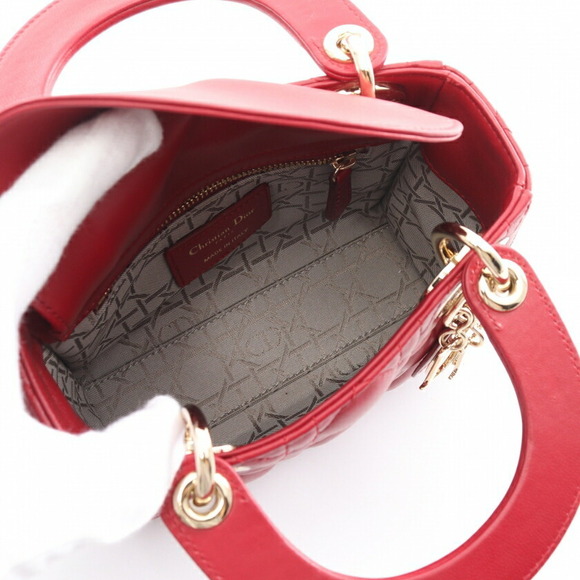 Christian Dior Lady Dior Cannage Handbag Red Leather